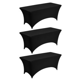 3 Pack Table Cloth for 6FT Rectangular Fitted Events, Wrinkle-Resistant Stretch Black Table Covers, Washable Spandex Tablecloth Protector, for Pa