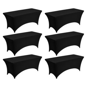 6 Pack Table Cloth for 6FT Rectangular Fitted Events, Wrinkle-Resistant Stretch Black Table Covers, Washable Spandex Tablecloth Protector, for Pa