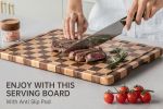 Kitchen cutting board, upgraded grid cutting board, acacia wood cutting board, with drainage channels and handles, large butcher cutting board tr