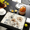 Spring Floral Pattern Heat Insulation Placemats, Washable Linen Texture Table Mats for Kitchen and Dining Room