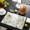 Spring Floral Pattern Heat Insulation Placemats, Washable Linen Texture Table Mats for Kitchen and Dining Room
