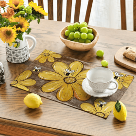 Spring Floral Pattern Heat Insulation Placemats, Washable Linen Texture Table Mats for Kitchen and Dining Room (style: Style 4)