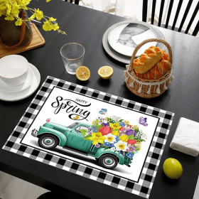 Spring Floral Pattern Heat Insulation Placemats, Washable Linen Texture Table Mats for Kitchen and Dining Room (style: Style 25)