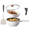 Electric Hot Pot Non-Stick Frying Pan Portable Rapid Noodles Cooker with Long Handle Steamer Spatula Dual Power Control Overheat Dry-Boil Protect